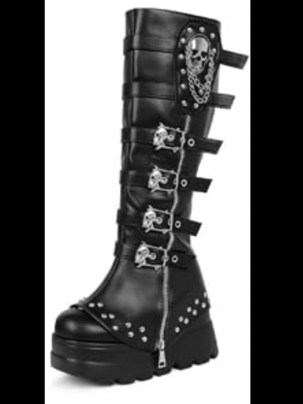 Demonia Black Over-the-Knee Platform Boots with Skull & Chain Accents - Picture 3 of 3